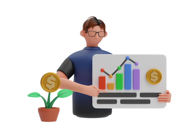 Le planificateur financier analyse la croissance financière  3D Illustration