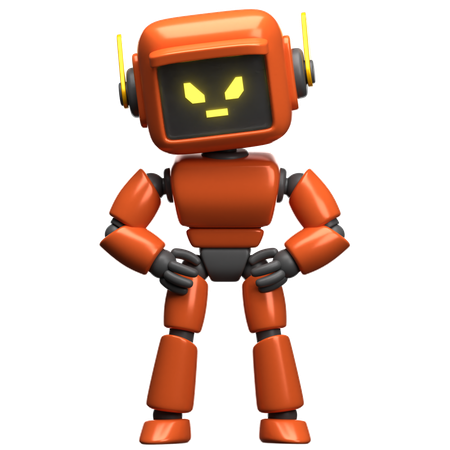 Le robot orange est en colère  3D Illustration