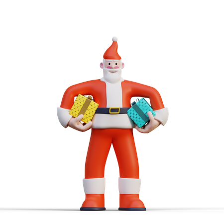 Père Noël tenant des cadeaux  3D Illustration