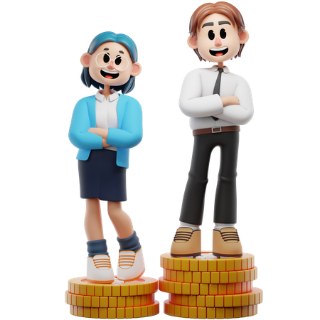 Leadership d'entreprise debout sur des pièces de monnaie  3D Icon