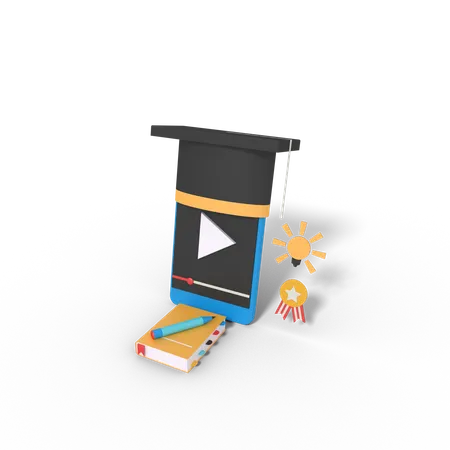 Learning video on phone  3D Illustration