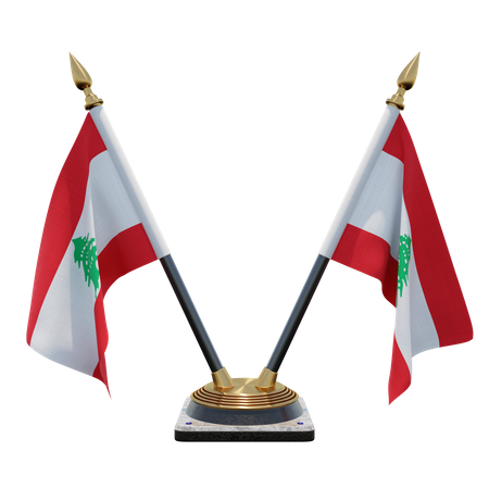Lebanon Double Desk Flag Stand  3D Illustration