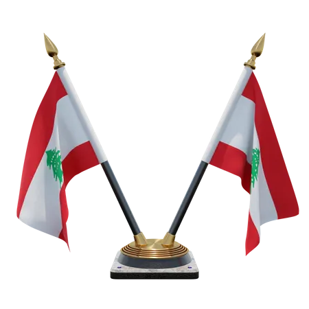 Lebanon Double Desk Flag Stand  3D Illustration