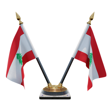 Lebanon Double (V) Desk Flag Stand  3D Icon