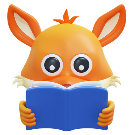 Lecture, livre, renard, émoticône  3D Icon