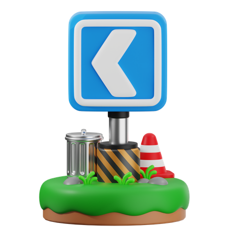 Left Chevron Traffic Sign  3D Icon