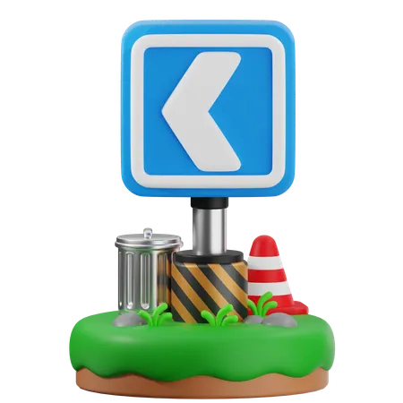 Left Chevron Traffic Sign  3D Icon
