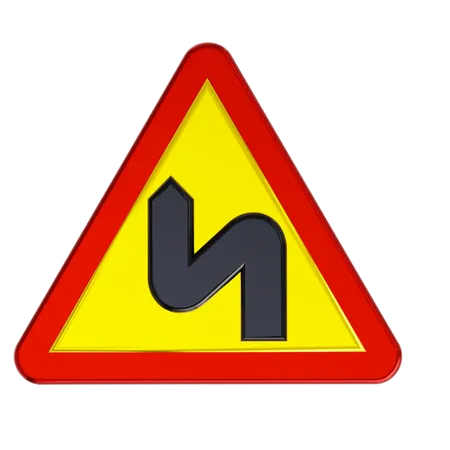 Left Double Bend Road Sign  3D Icon