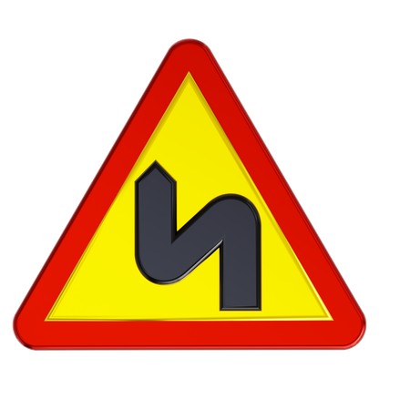 Left Double Bend Road Sign  3D Icon