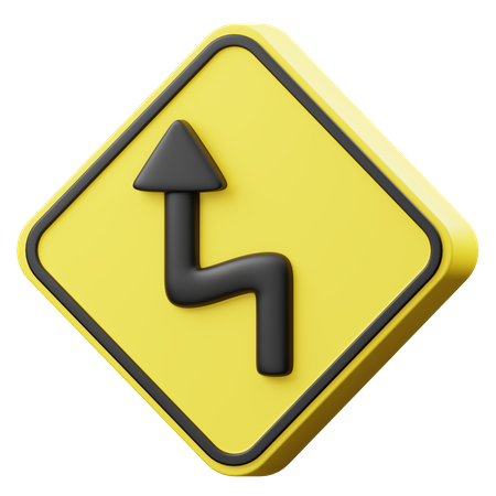 Left Double Bend Sign  3D Icon