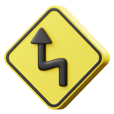 Left Double Bend Sign  3D Icon