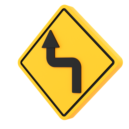Left Double Bend Sign 3D Icon