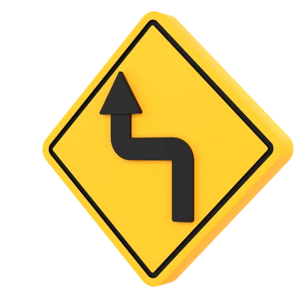 Left Double Bend Sign 3D Icon