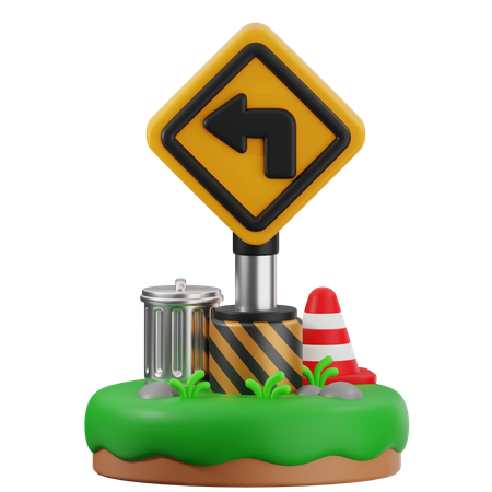 Left Turn Sign  3D Icon