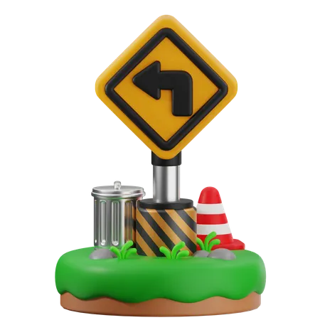 Left Turn Sign  3D Icon