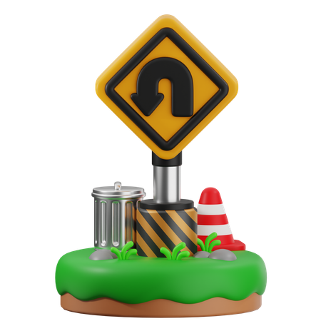Left U Turn Sign  3D Icon