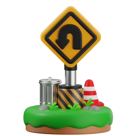 Left U Turn Sign  3D Icon