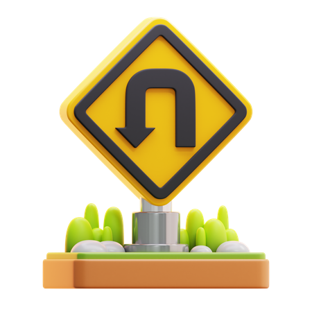 Left U turn sign  3D Icon