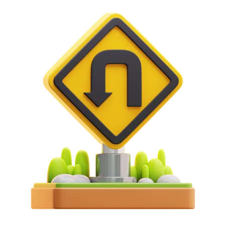 Left U turn sign  3D Icon