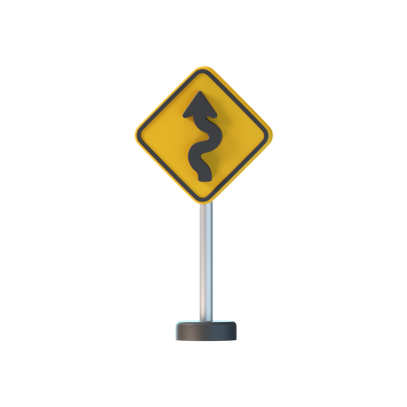 Left Winding Road Sign  3D Icon