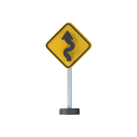 Left Winding Road Sign  3D Icon