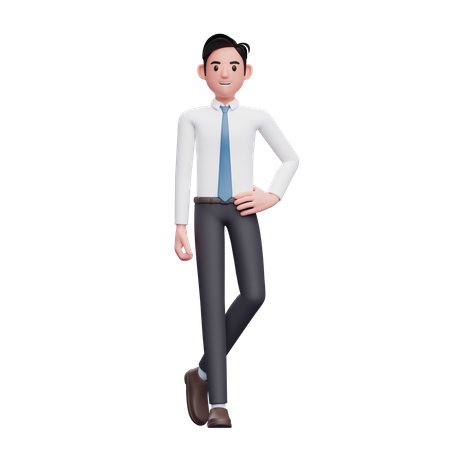 Legs crossed businessman wearing long shirt and blue tie 3D Illustration