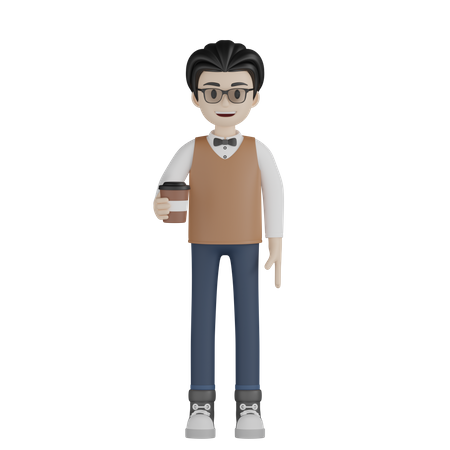 Lehrer hält Kaffeetasse  3D Illustration