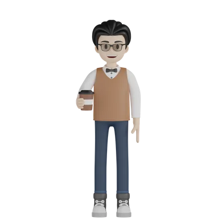 Lehrer hält Kaffeetasse  3D Illustration