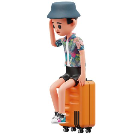 L'enfant est triste sur la valise  3D Illustration