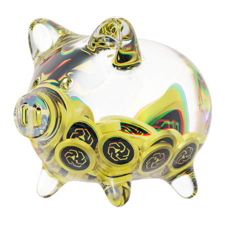 Leo Clear Glass Piggy Bank With Decreasing Piles Of Crypto Coins  3D Icon