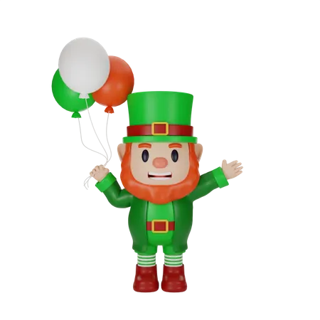 Leprechaun Holding balloons  3D Illustration