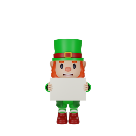 Leprechaun holding blank board 3D Illustration