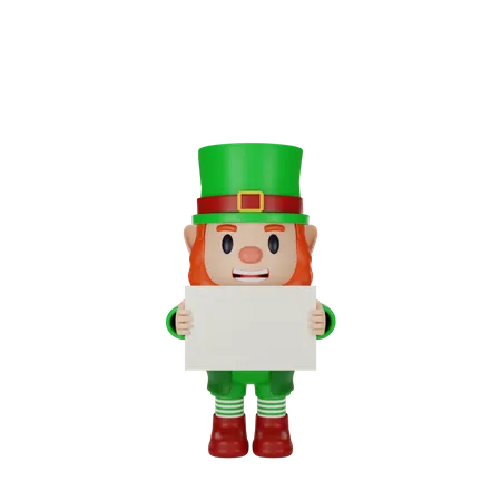 Leprechaun holding blank board  3D Illustration