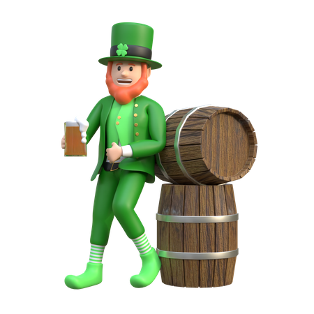 Leprechaun Man Holding Beer Glass  3D Illustration