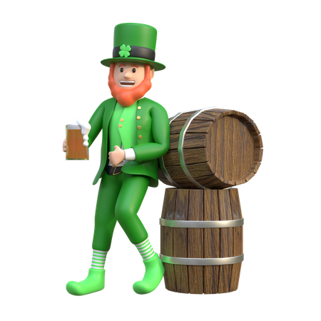 Leprechaun Man Holding Beer Glass 3D Illustration