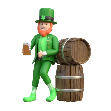 Leprechaun Man Holding Beer Glass  3D Illustration
