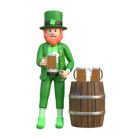 Leprechaun With Beer  3D Illustration