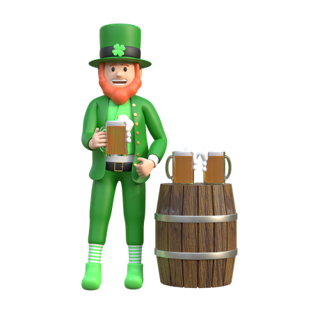 Leprechaun With Beer 3D Illustration