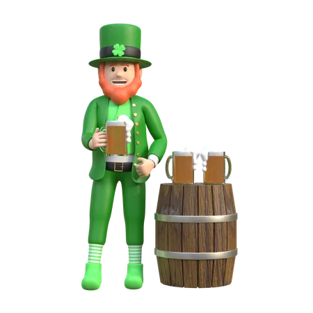 Leprechaun With Beer  3D Illustration