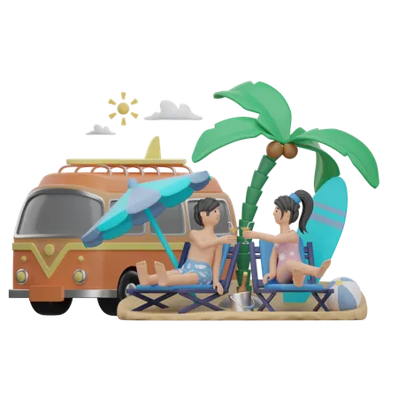 Les filles profitent de leurs vacances  3D Illustration