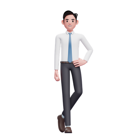 Les jambes croisées, homme d'affaires portant une chemise longue et une cravate bleue  3D Icon