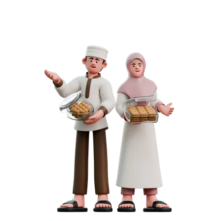 Les musulmans distribuent des gâteaux à l'occasion de l'Aïd Fitr  3D Illustration