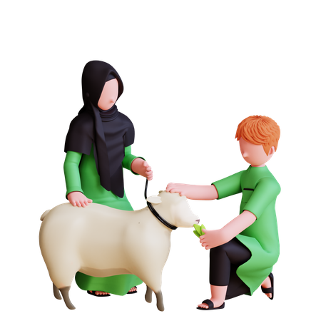 Les musulmans donnent de l'herbe aux moutons  3D Illustration