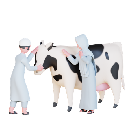 Les musulmans prennent soin des vaches  3D Illustration