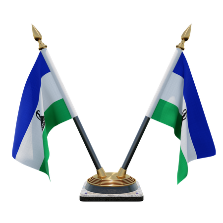 Lesotho Double Desk Flag Stand  3D Flag