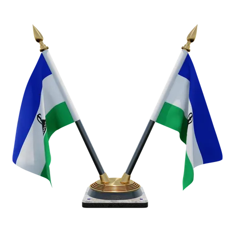 Lesotho Double Desk Flag Stand  3D Illustration