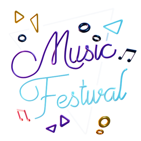 Festival de música con letreros de neón  3D Icon
