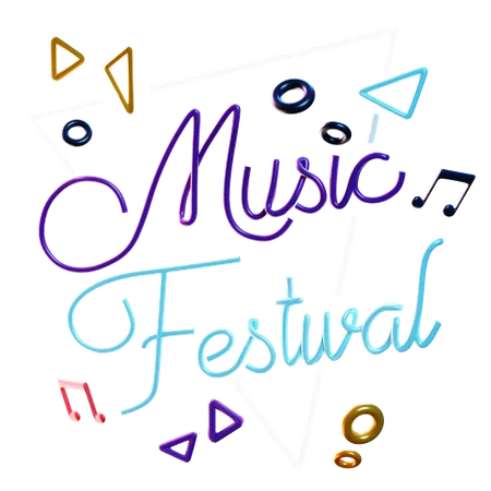 Festival de música con letreros de neón  3D Icon