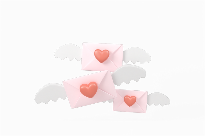 Lettre de Saint Valentin volante  3D Illustration