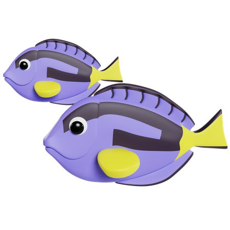 Lebendiges Blauer-Doktorfisch-Duo  3D Icon